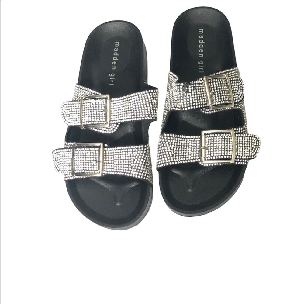 Madden Girl Glitter Buckle Rhinestone Slide Sandal Sz 6